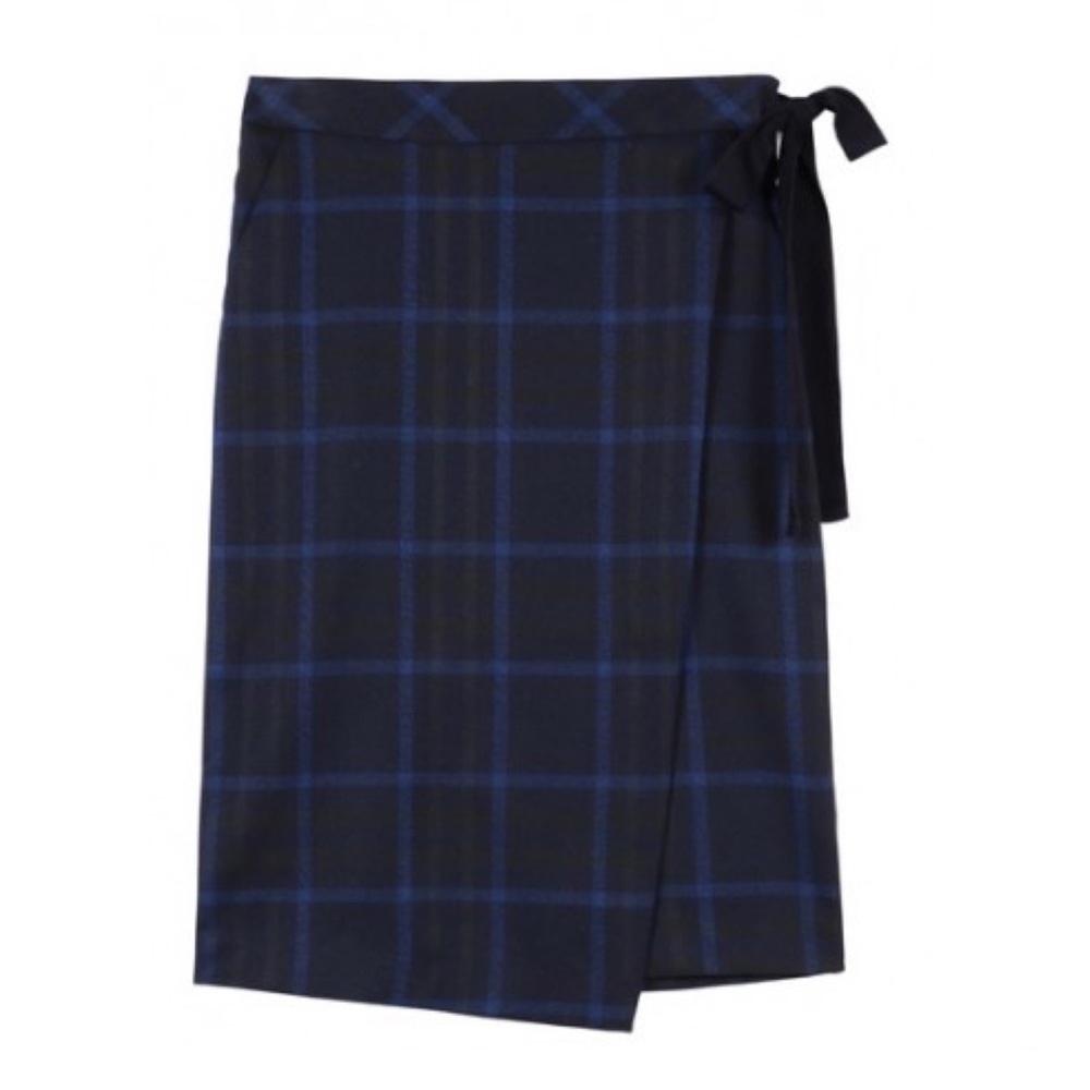 Frnch faux wrap plaid skirt with pockets